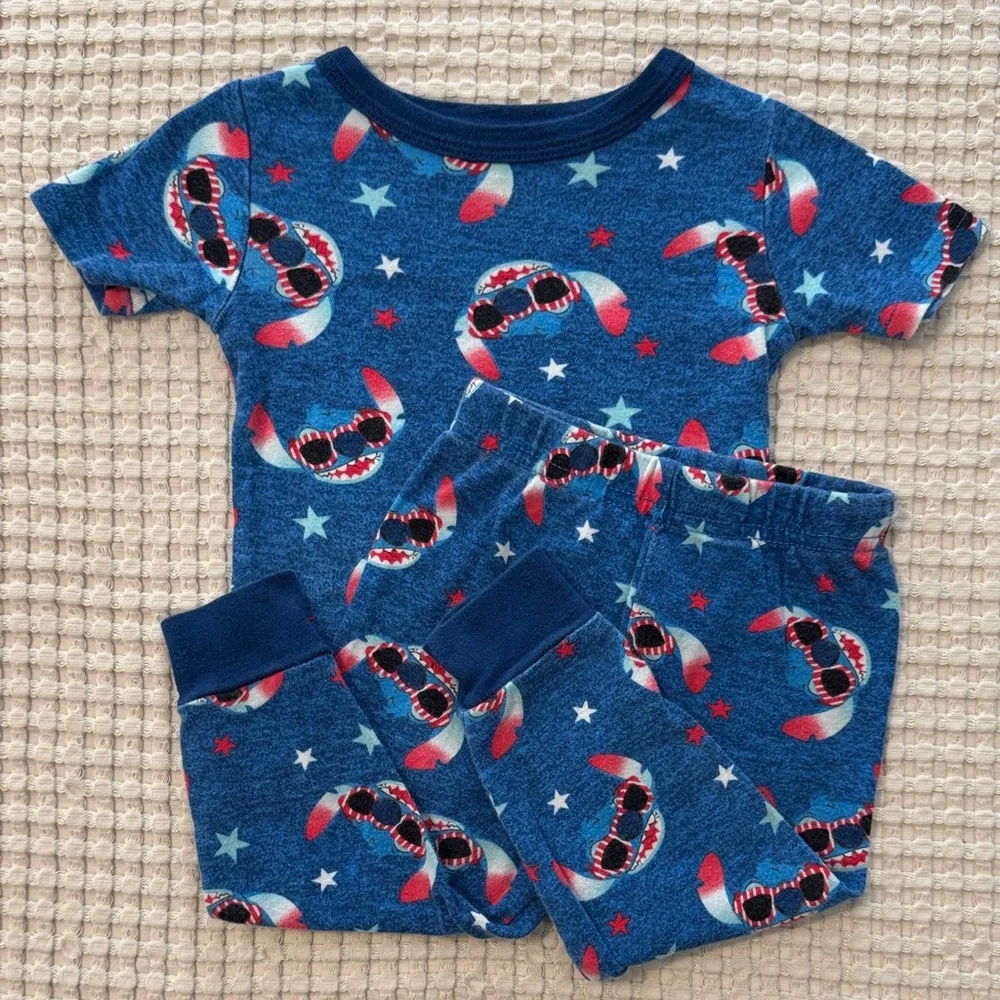 Disney Lilo & Stitch Toddler Pajamas Short Sleeve Unisex PJ Set Red White & Blue